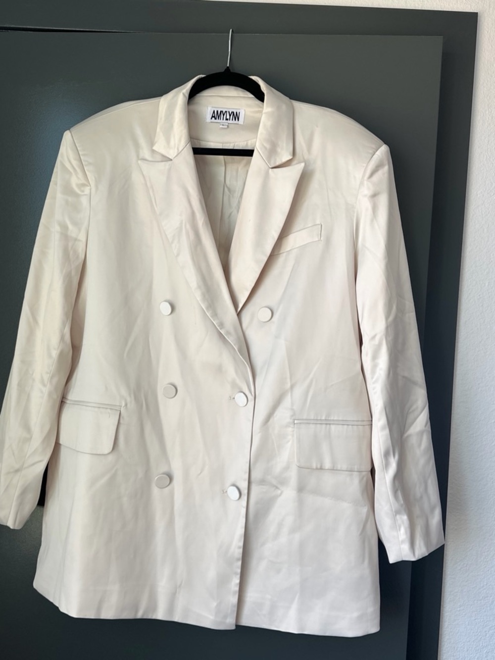 Cream Double-Breasted Tailored Blazer
